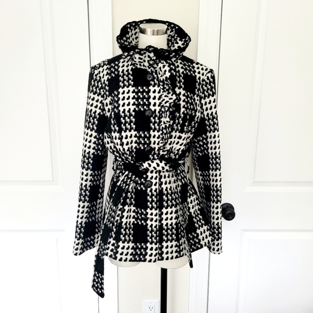 Houndstooth Plaid Ruffle Collar Coat Glam Twee Gift Outdoor Fall Winter Work